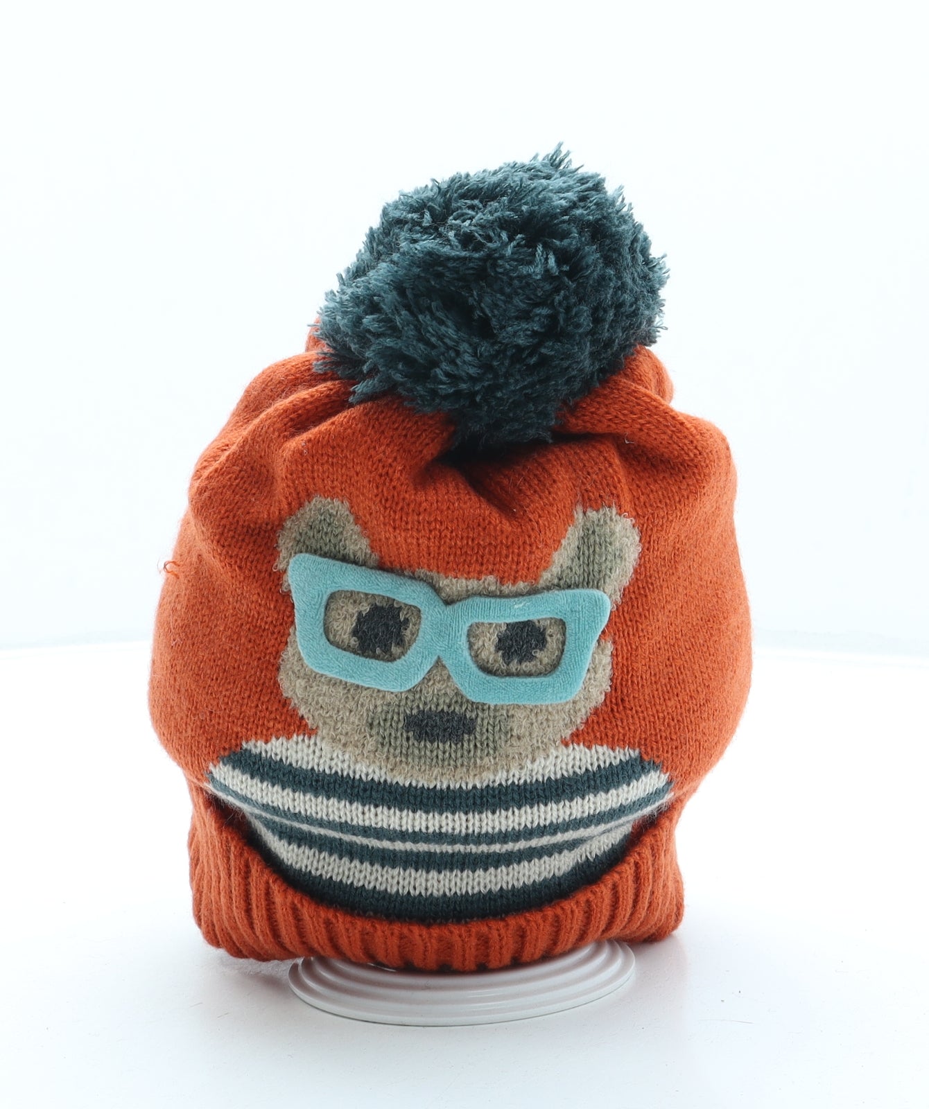 Powder Boys Orange Acrylic Bobble Hat One Size - Bear