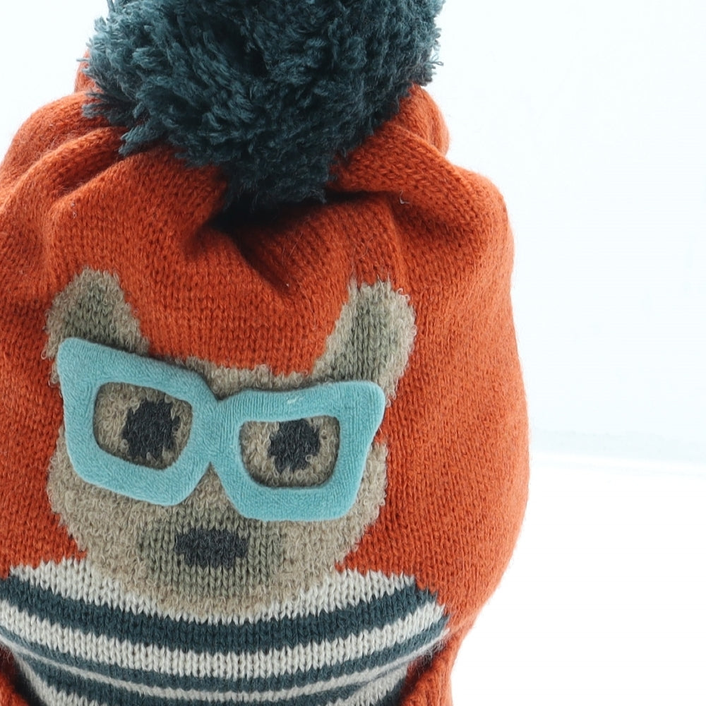 Powder Boys Orange Acrylic Bobble Hat One Size - Bear