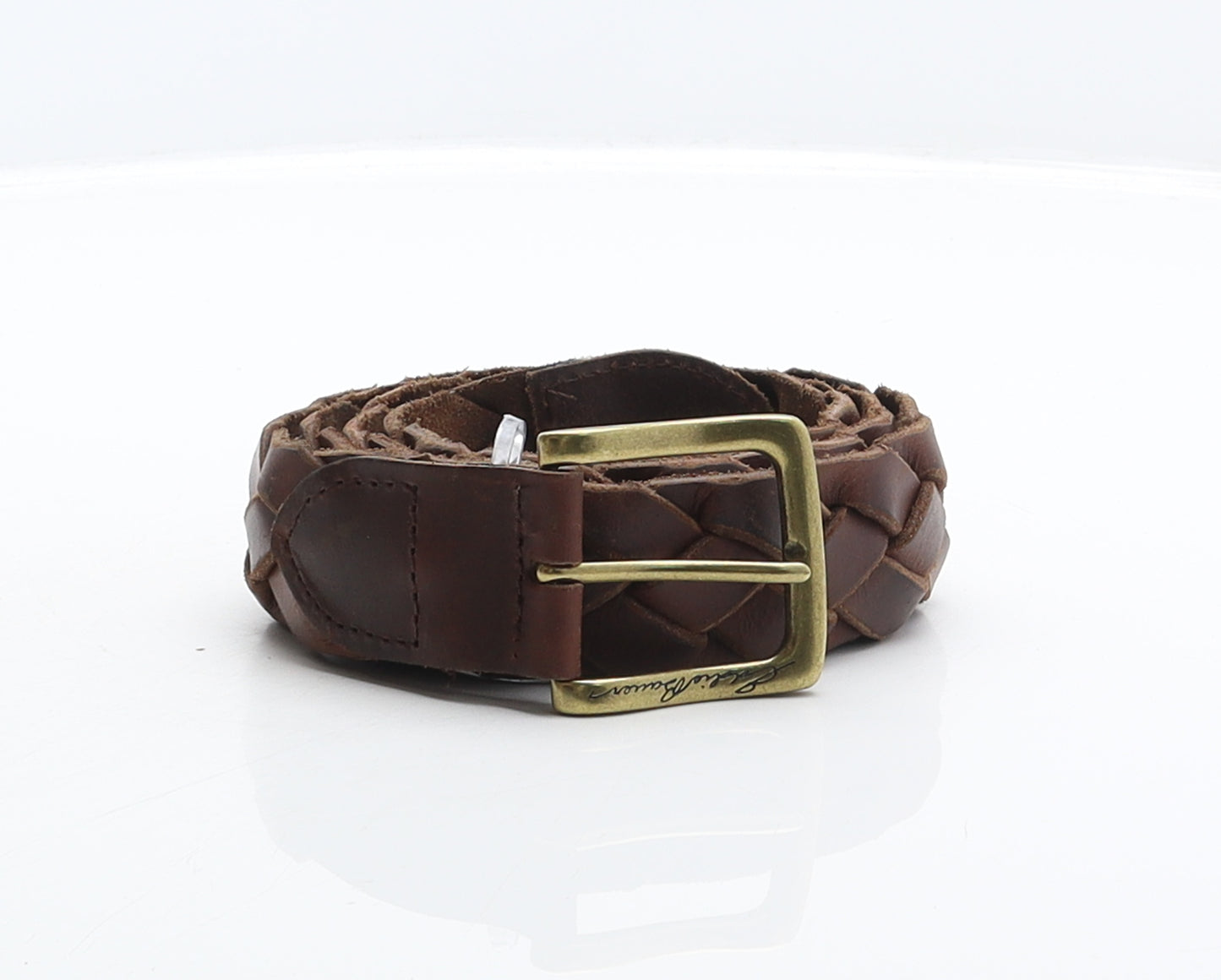 Eddie Bauer Mens Brown Solid Leather Braided/Woven Belt Belt One Size