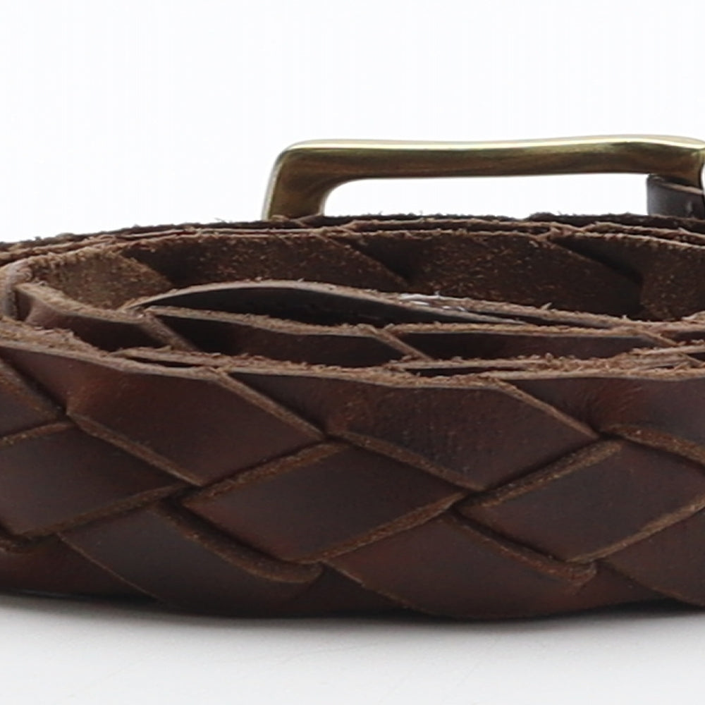 Eddie Bauer Mens Brown Solid Leather Braided/Woven Belt Belt One Size