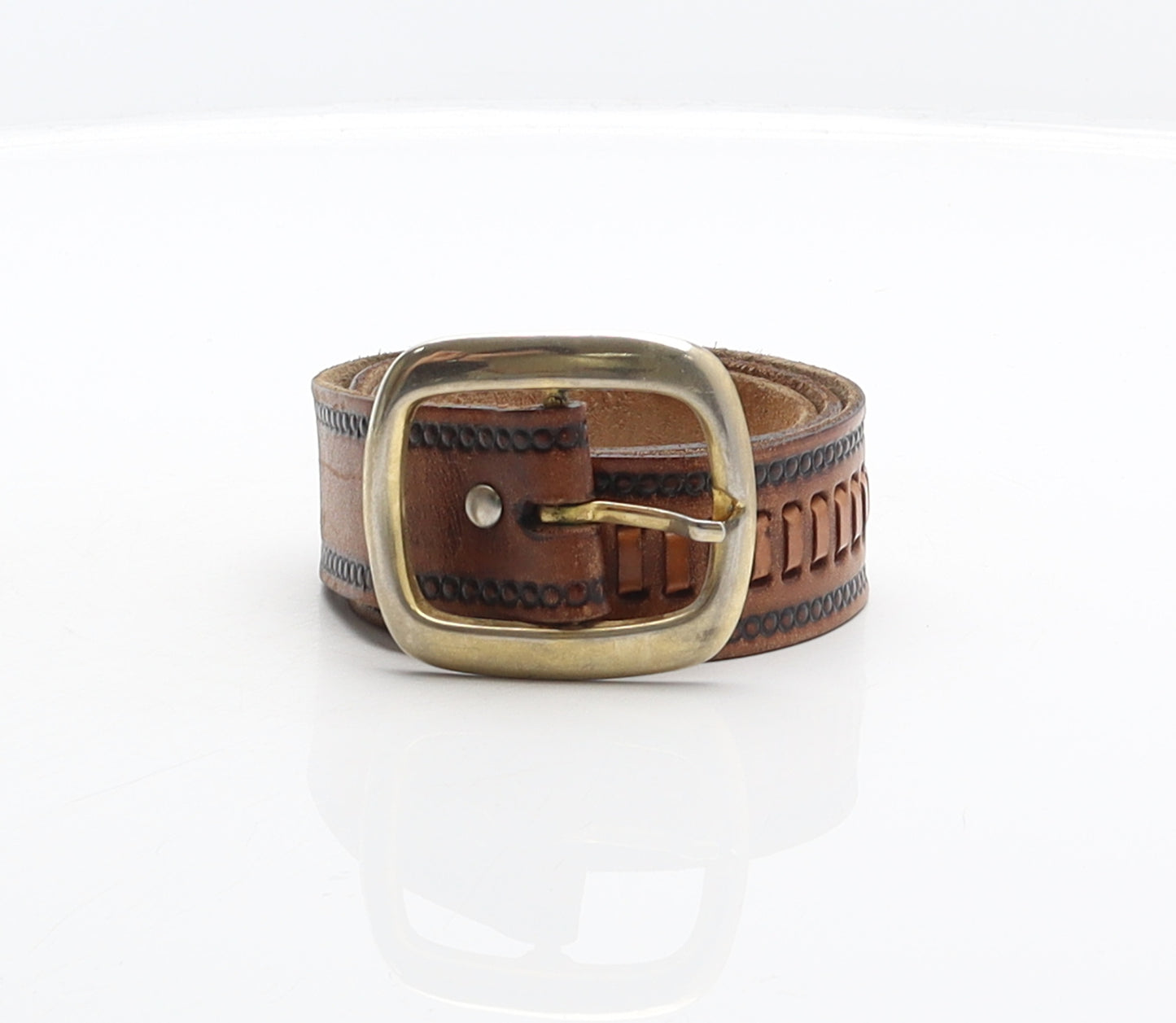 Preworn Mens Brown Geometric Leather Western Belt Belt One Size
