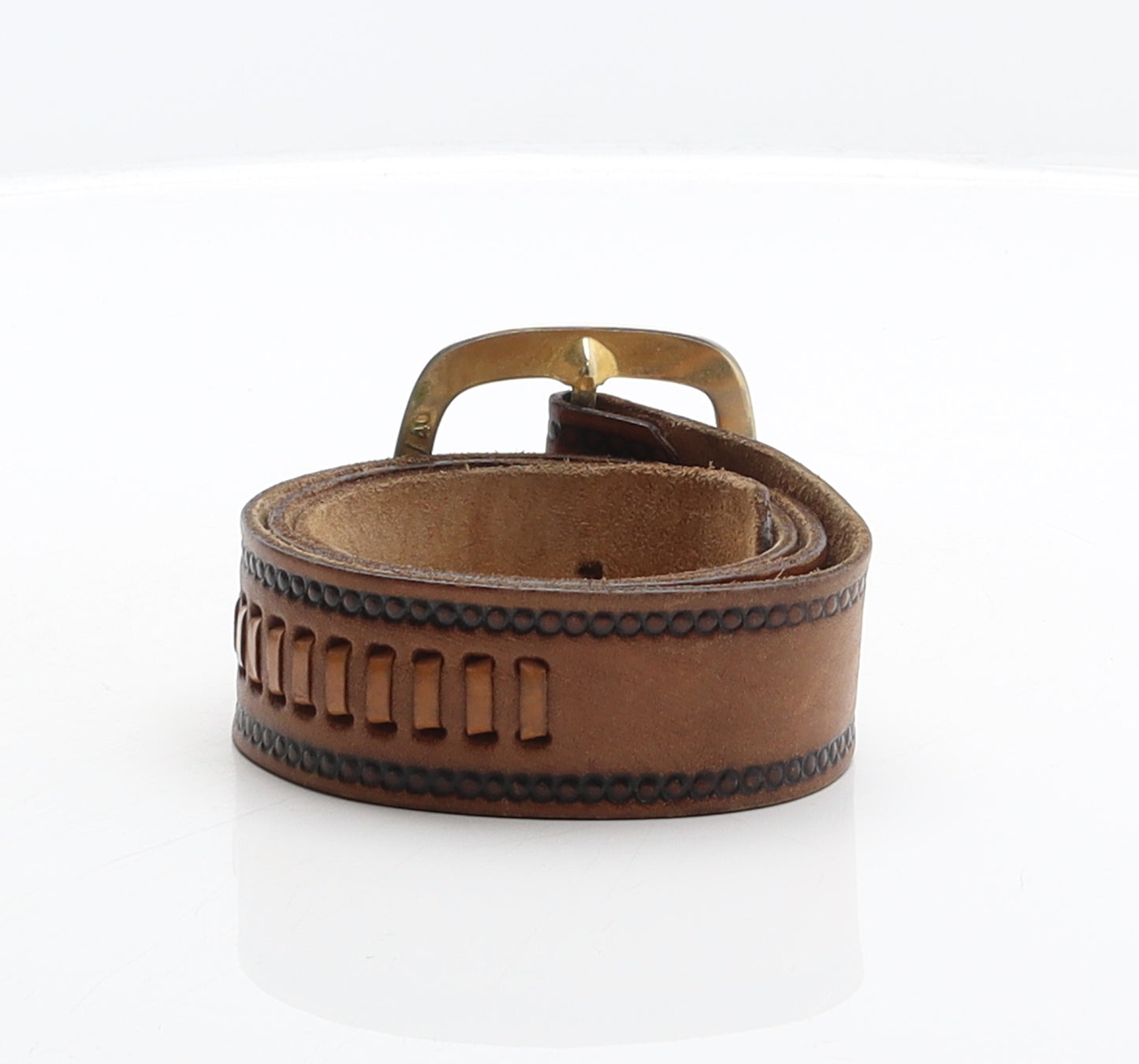 Preworn Mens Brown Geometric Leather Western Belt Belt One Size