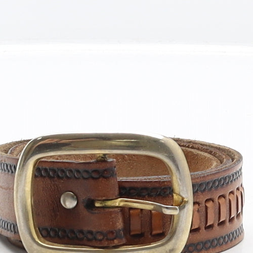 Preworn Mens Brown Geometric Leather Western Belt Belt One Size