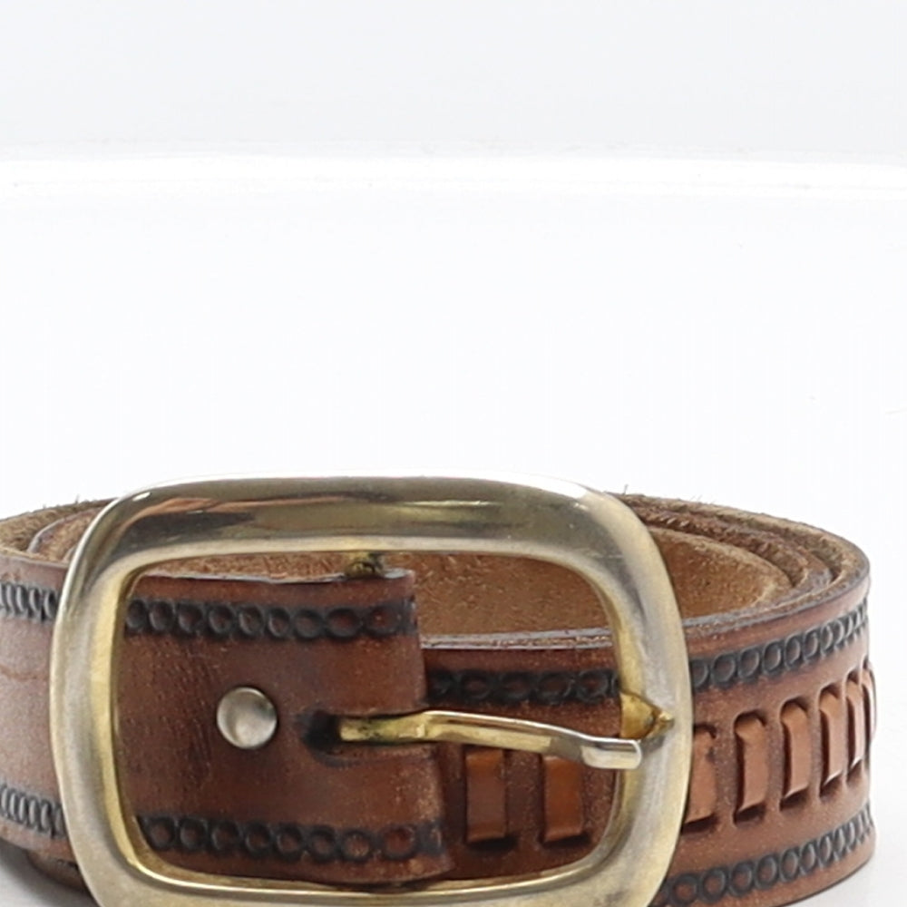 Preworn Mens Brown Geometric Leather Western Belt Belt One Size