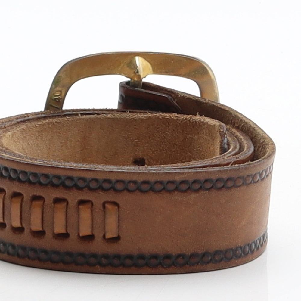 Preworn Mens Brown Geometric Leather Western Belt Belt One Size