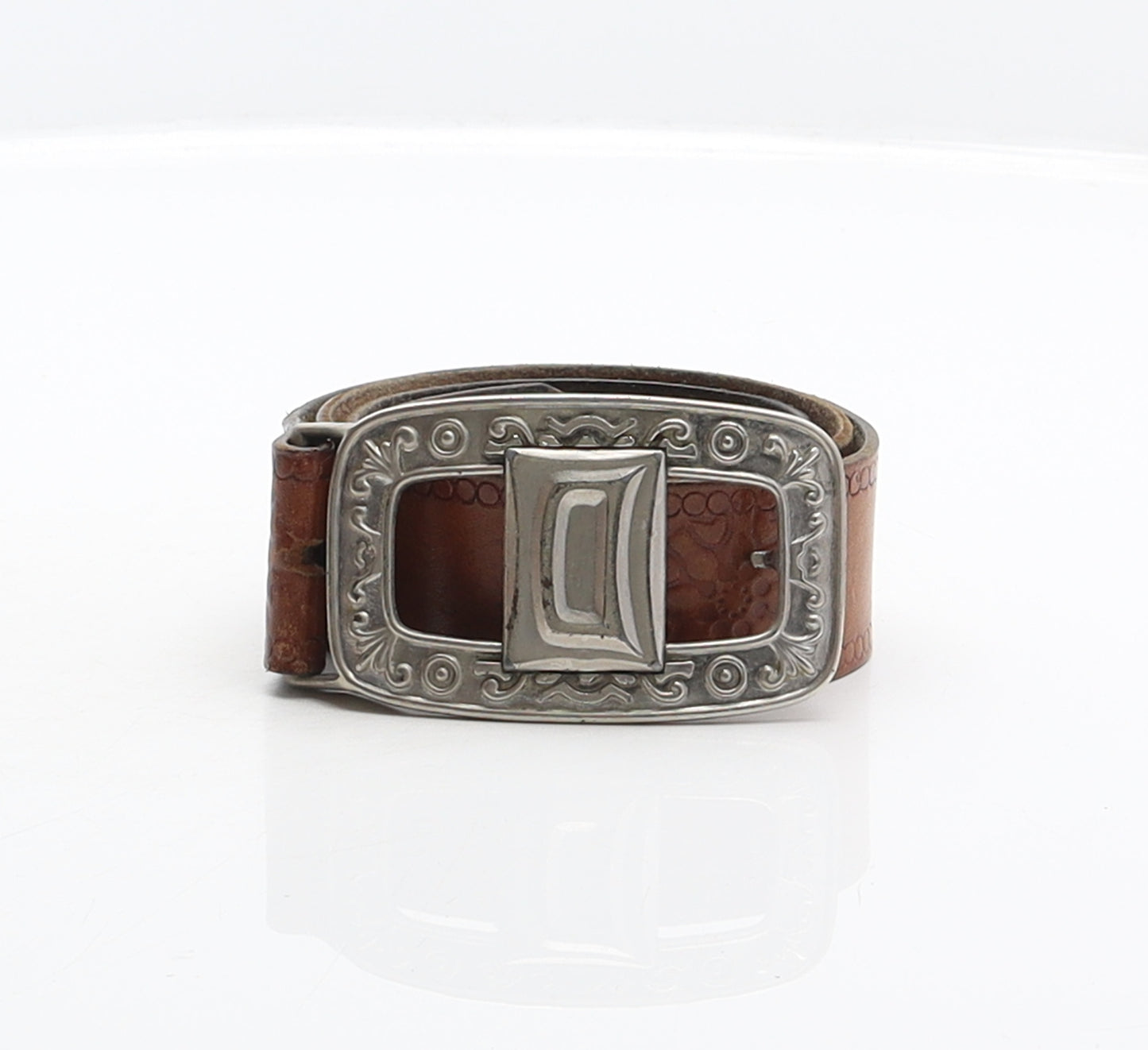 Preworn Mens Brown Geometric Leather Western Belt Belt One Size