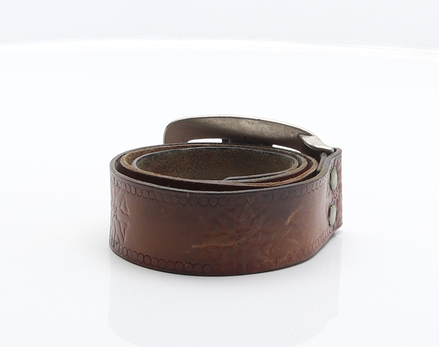 Preworn Mens Brown Geometric Leather Western Belt Belt One Size