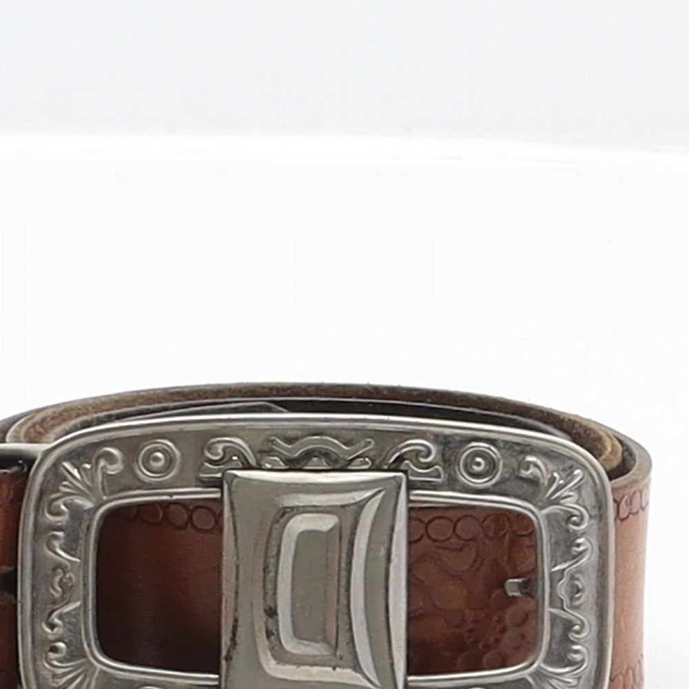 Preworn Mens Brown Geometric Leather Western Belt Belt One Size