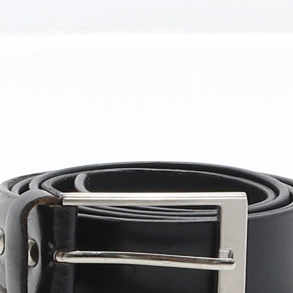 Preworn Mens Black Solid Leather Dress Belt Belt Size 120