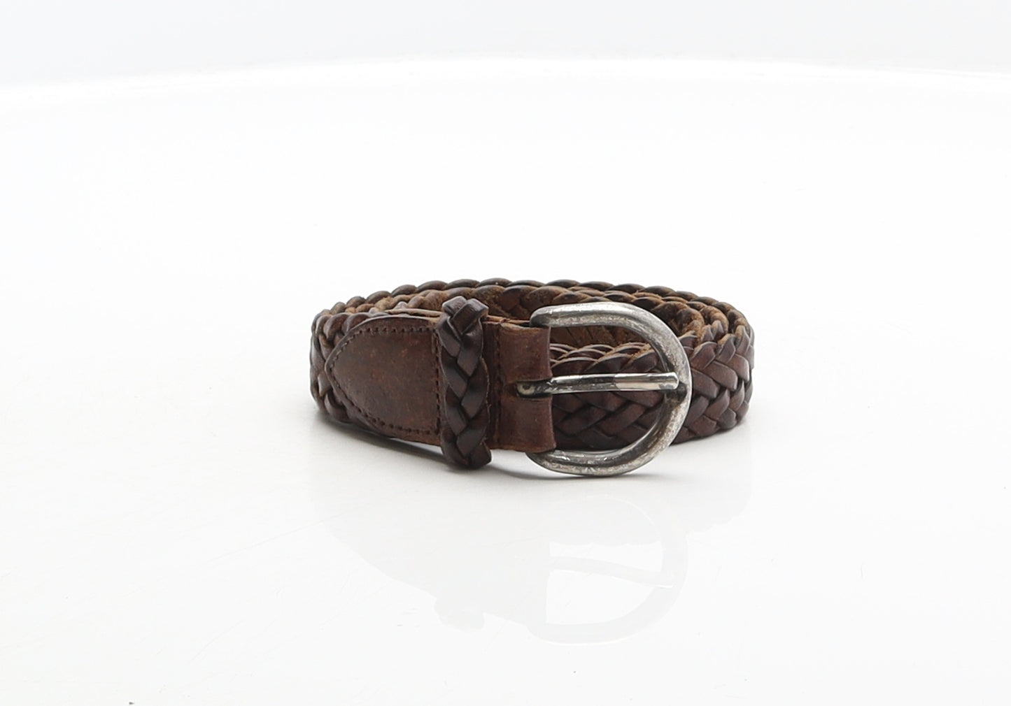Preworn Mens Brown Solid Leather Braided/Woven Belt Belt Size 30