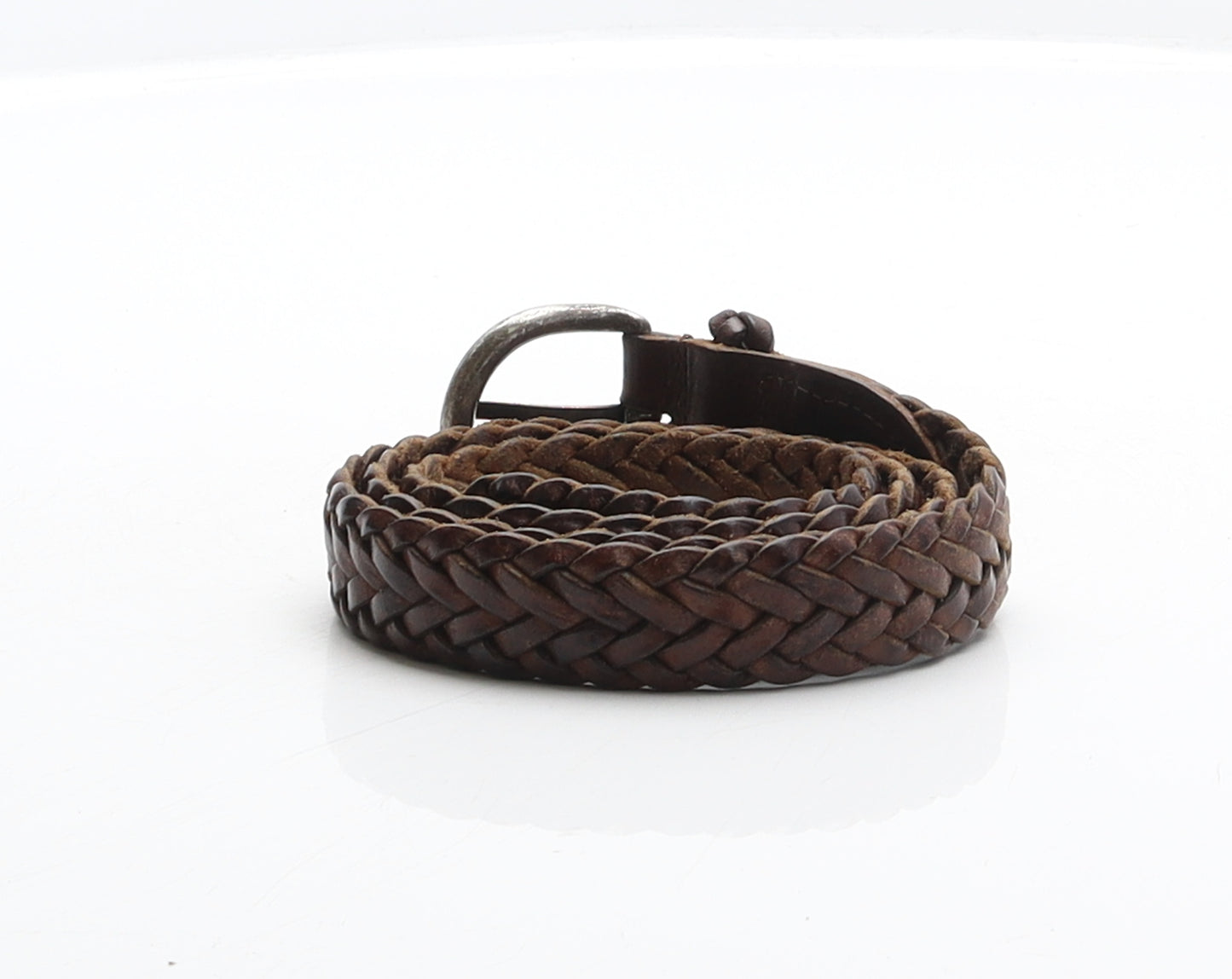 Preworn Mens Brown Solid Leather Braided/Woven Belt Belt Size 30