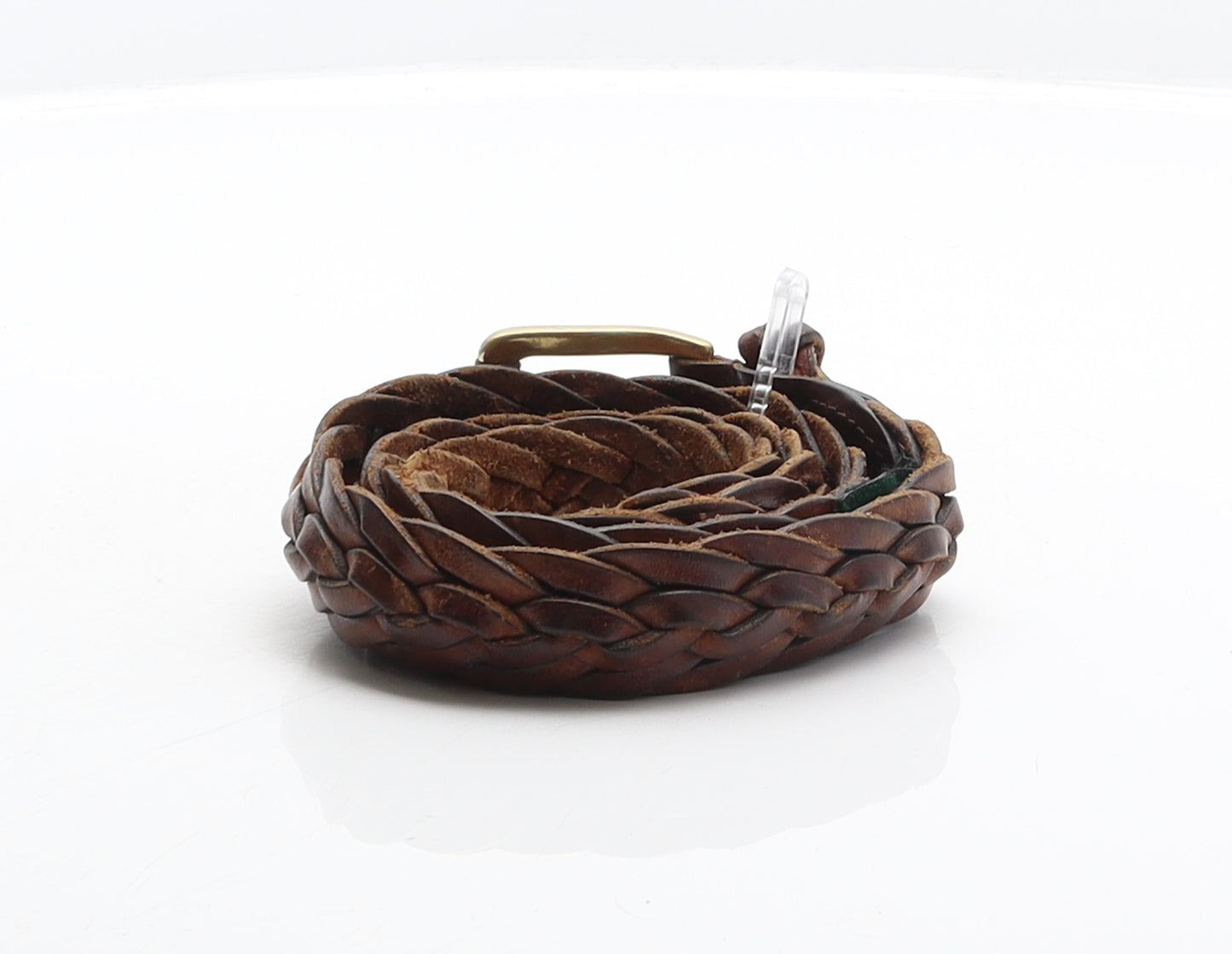 Cole Haan Mens Brown Solid Leather Braided/Woven Belt Belt Size 32