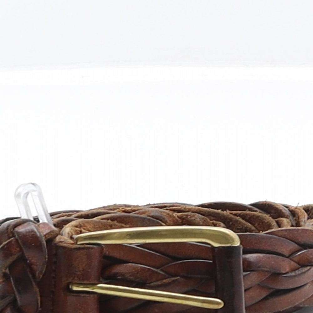 Cole Haan Mens Brown Solid Leather Braided/Woven Belt Belt Size 32