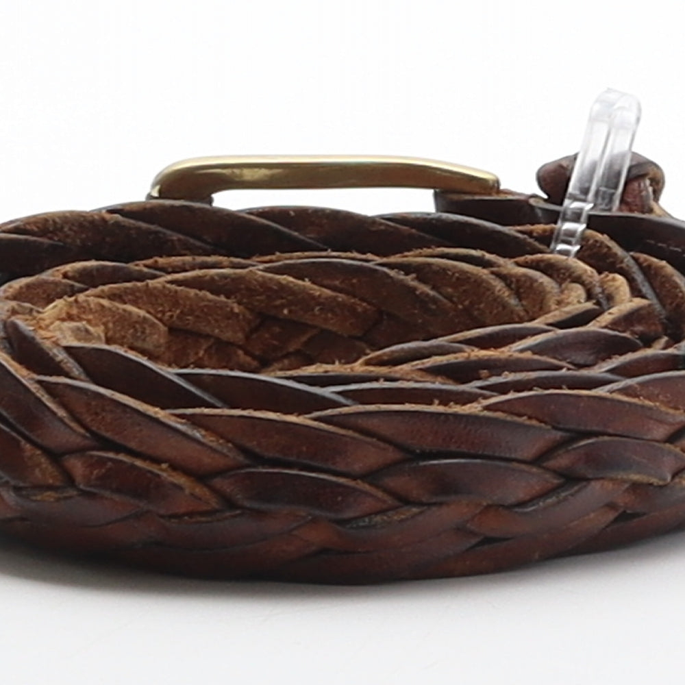 Cole Haan Mens Brown Solid Leather Braided/Woven Belt Belt Size 32