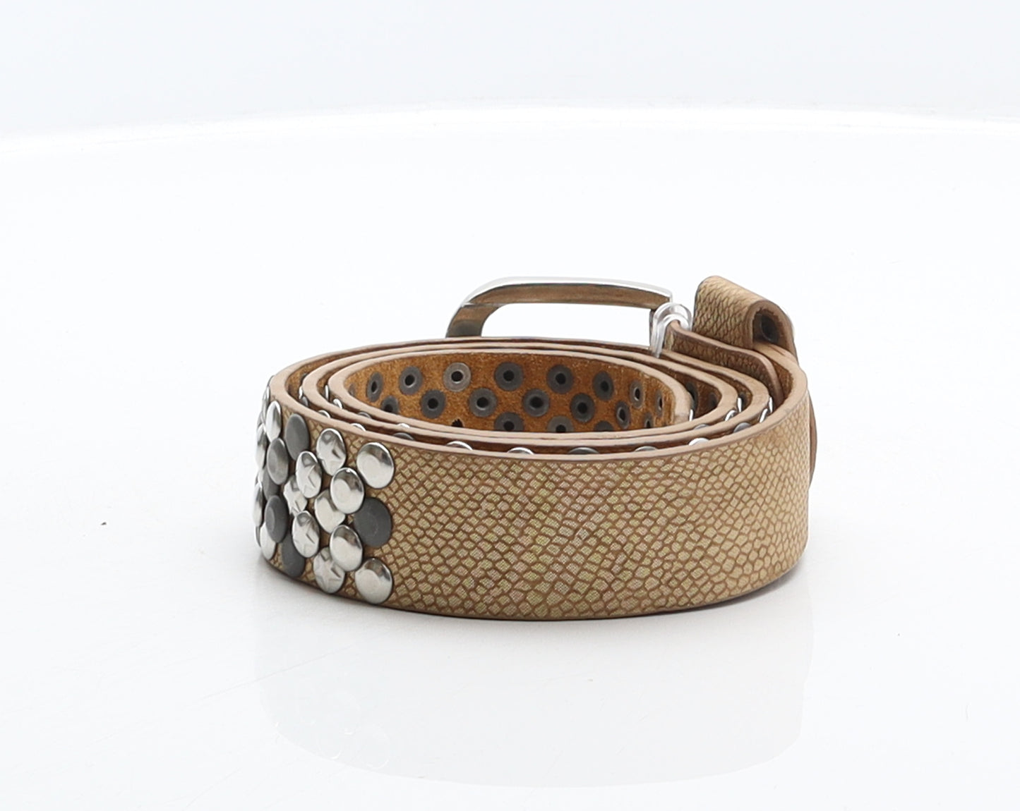 Fashion Womens Brown Animal Print Leather Studded Belt Belt One Size - Snake print