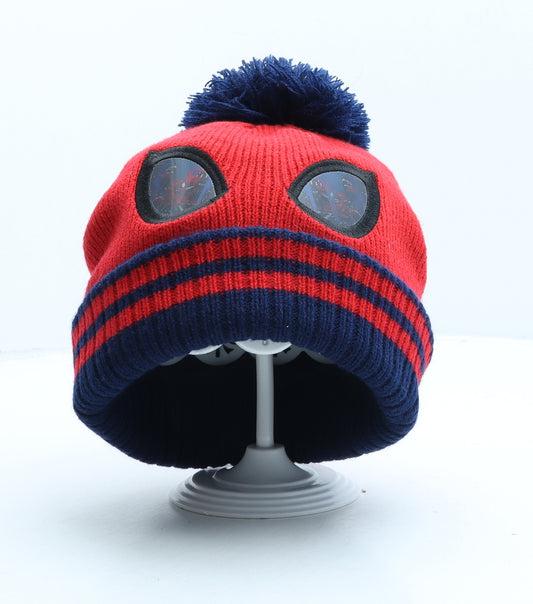 Spiderman Boys Red Acrylic Bobble Hat One Size