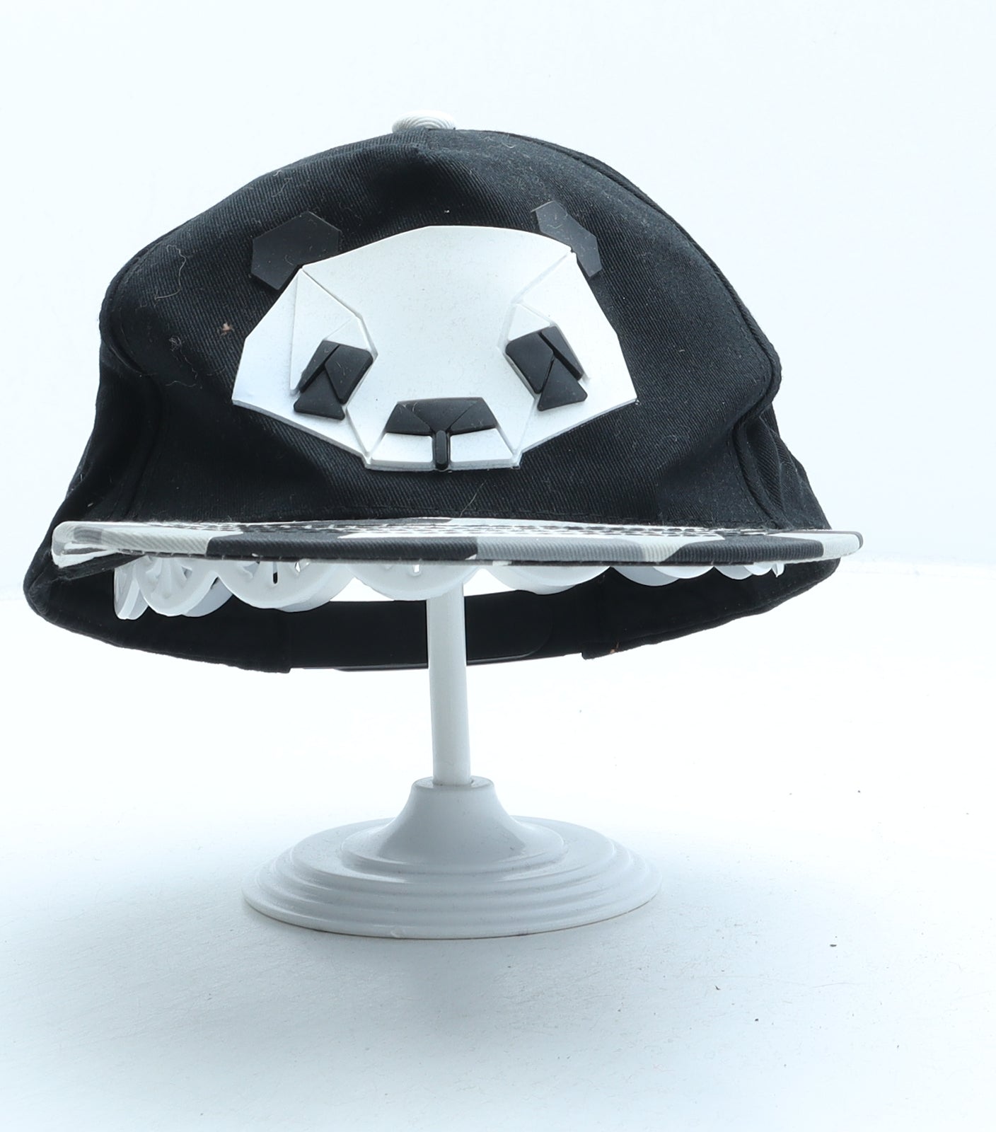 Preworn Boys Black Geometric Cotton Snapback One Size - Panda