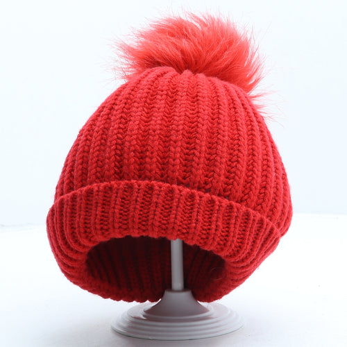 Primark Womens Red Acrylic Bobble Hat One Size