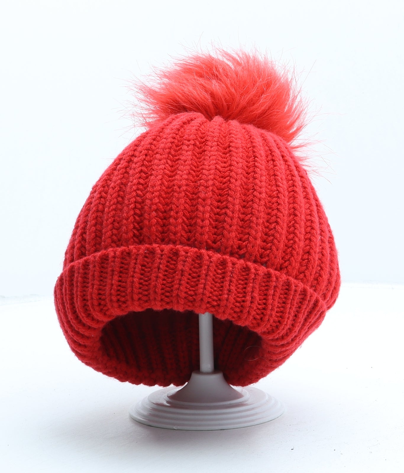 Primark Womens Red Acrylic Bobble Hat One Size