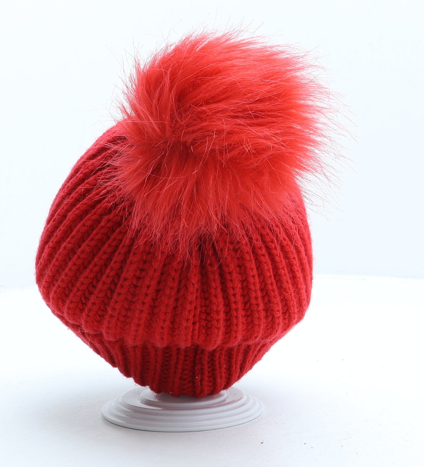 Primark Womens Red Acrylic Bobble Hat One Size