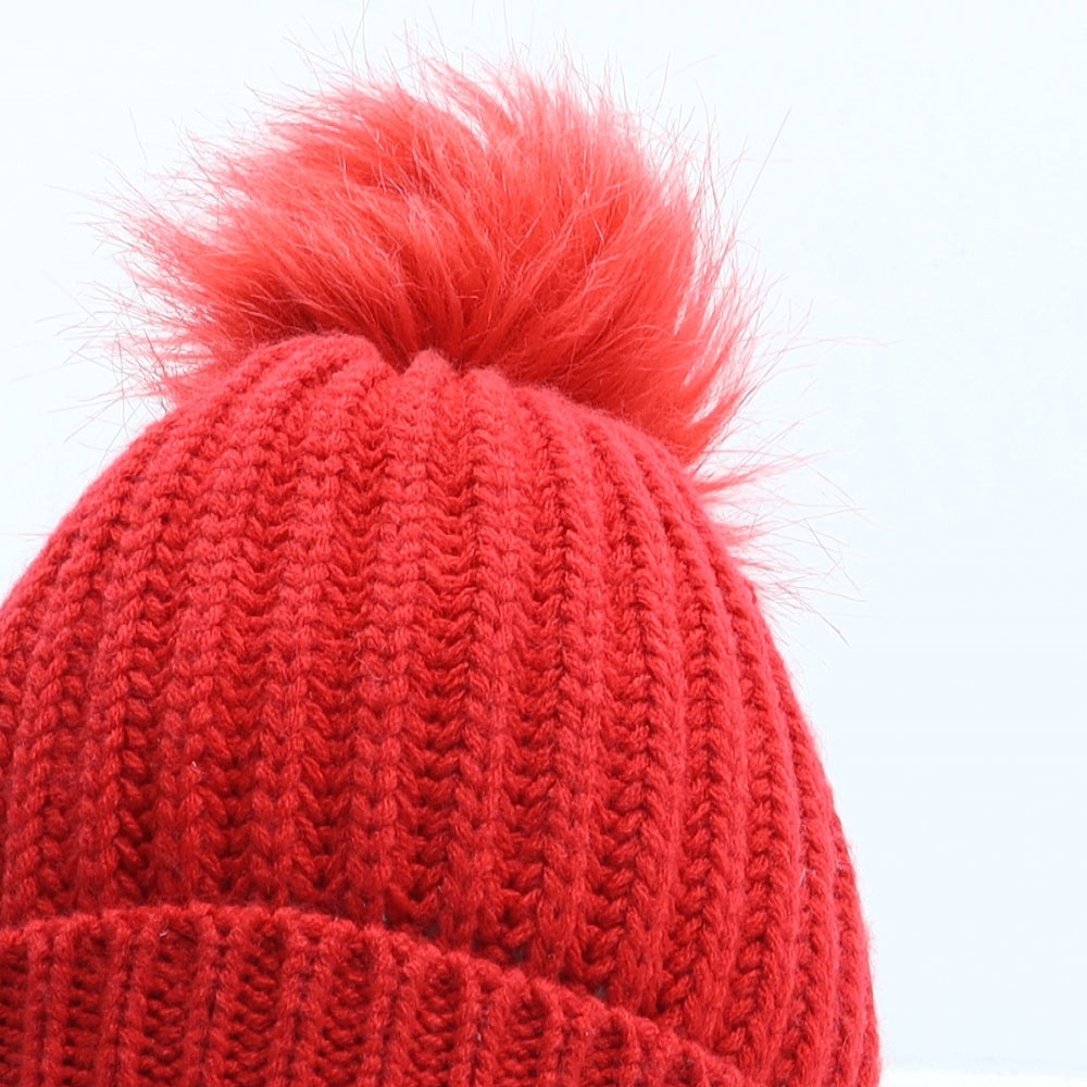 Primark Womens Red Acrylic Bobble Hat One Size