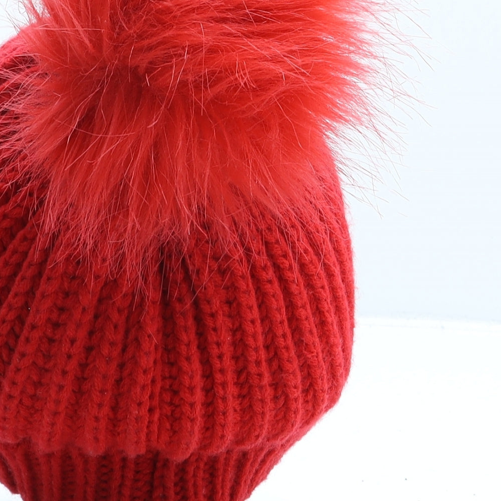 Primark Womens Red Acrylic Bobble Hat One Size