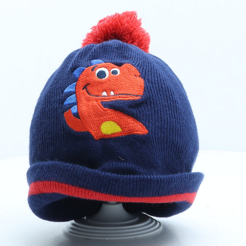 BoysFun Boys Blue Acrylic Bobble Hat One Size - Dinosaur