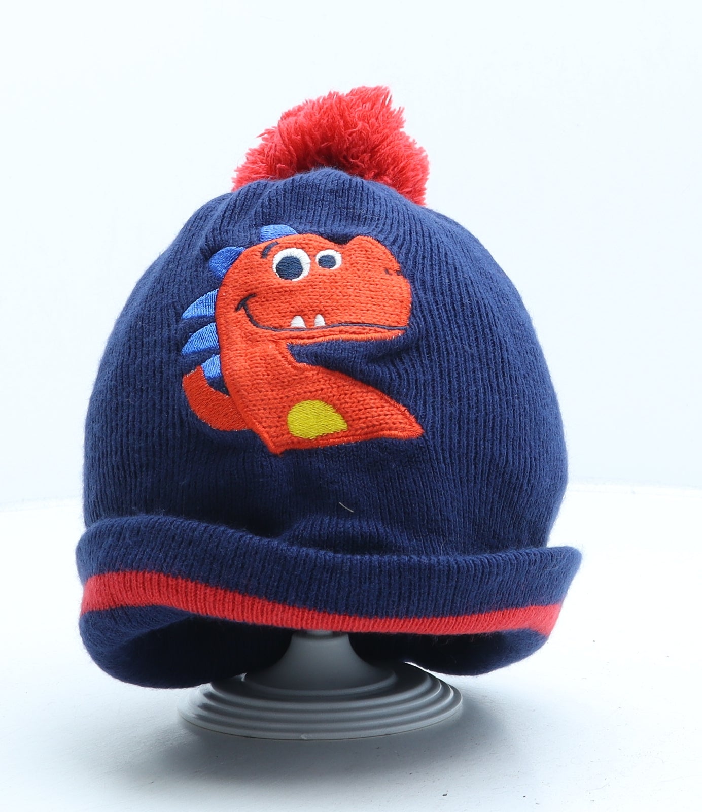 BoysFun Boys Blue Acrylic Bobble Hat One Size - Dinosaur