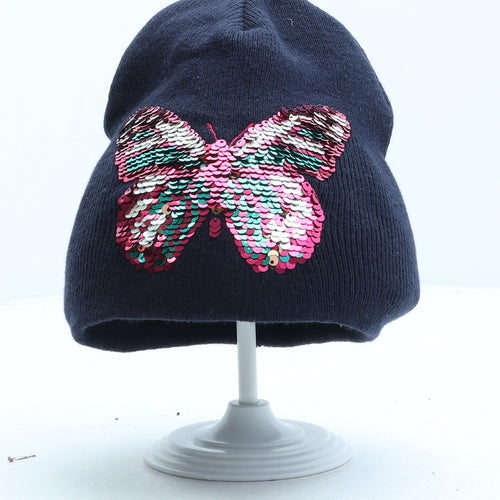 H&M Girls Blue Acrylic Beanie One Size - Butterfly
