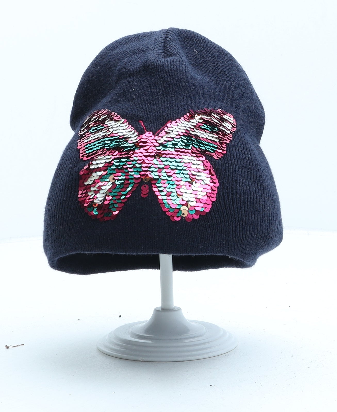 H&M Girls Blue Acrylic Beanie One Size - Butterfly