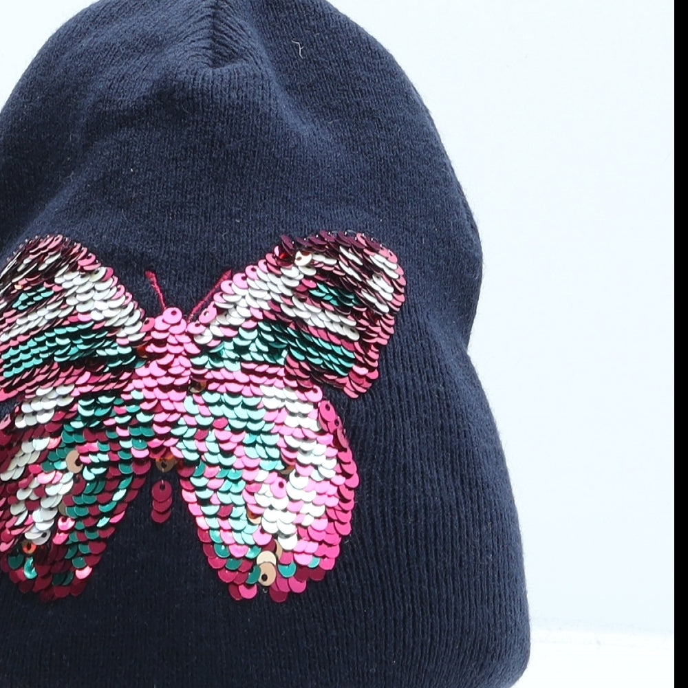 H&M Girls Blue Acrylic Beanie One Size - Butterfly