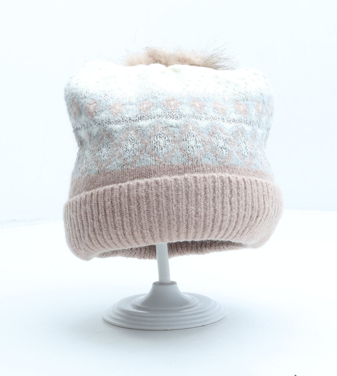 George Girls Multicoloured Fair Isle Acrylic Bobble Hat One Size