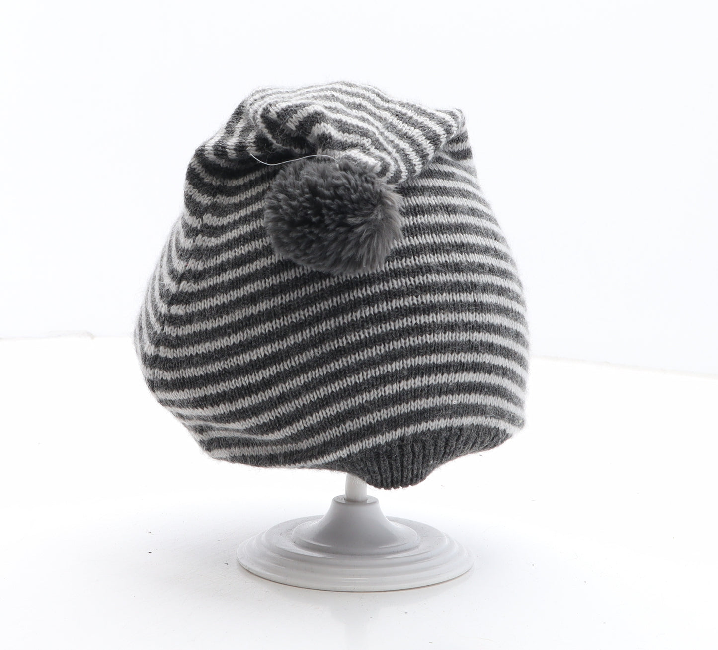 NEXT Boys Grey Striped Acrylic Bobble Hat One Size