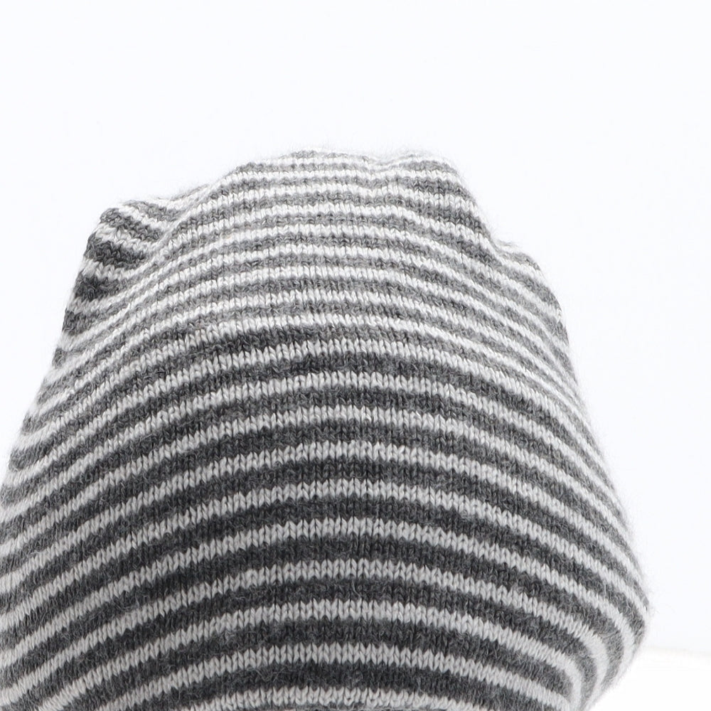 NEXT Boys Grey Striped Acrylic Bobble Hat One Size