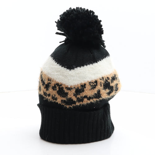 Matalan Womens Black Animal Print Polyester Bobble Hat One Size