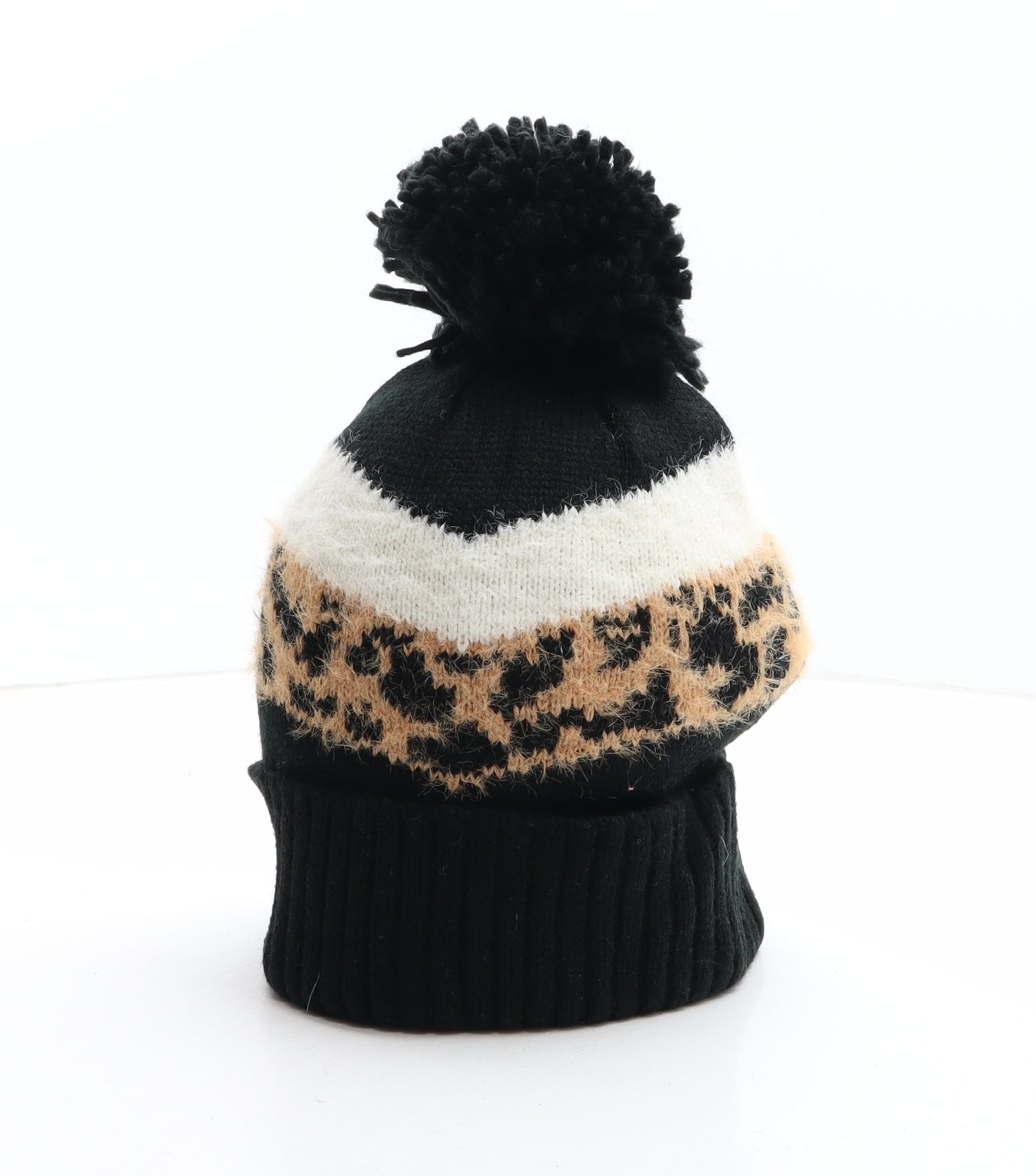 Matalan Womens Black Animal Print Polyester Bobble Hat One Size