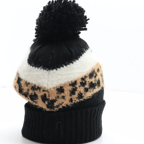 Matalan Womens Black Animal Print Polyester Bobble Hat One Size