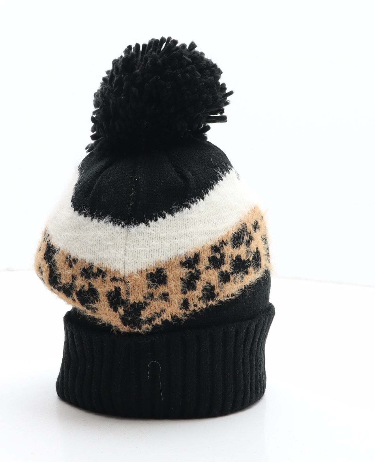 Matalan Womens Black Animal Print Polyester Bobble Hat One Size