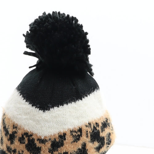 Matalan Womens Black Animal Print Polyester Bobble Hat One Size