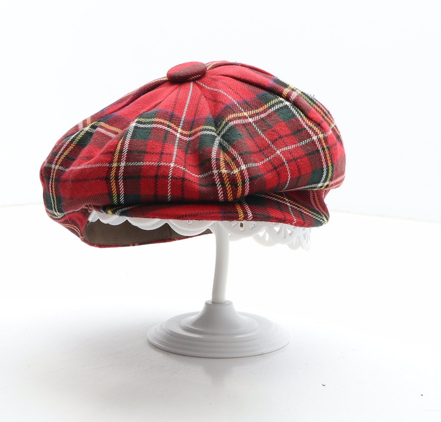 Preworn Womens Red Plaid Polyester Flat Cap One Size