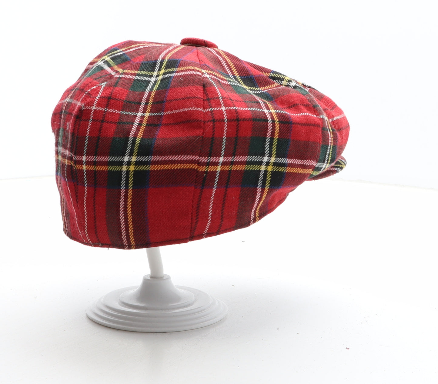 Preworn Womens Red Plaid Polyester Flat Cap One Size