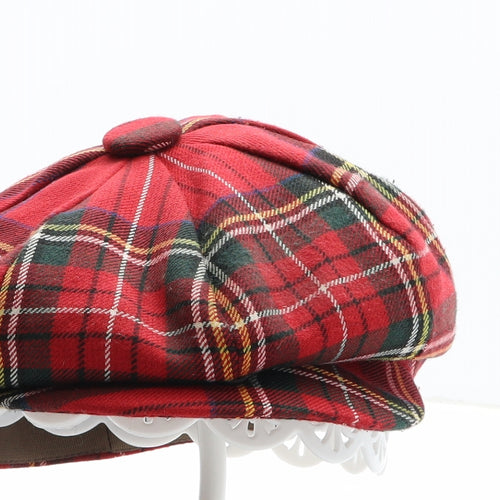 Preworn Womens Red Plaid Polyester Flat Cap One Size