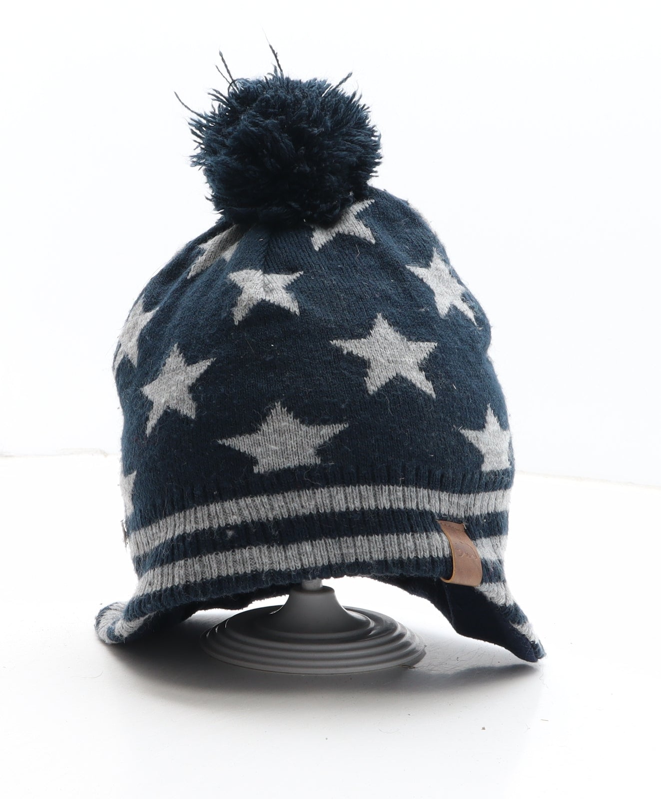 H&M Boys Blue Geometric Acrylic Bobble Hat One Size - Stars