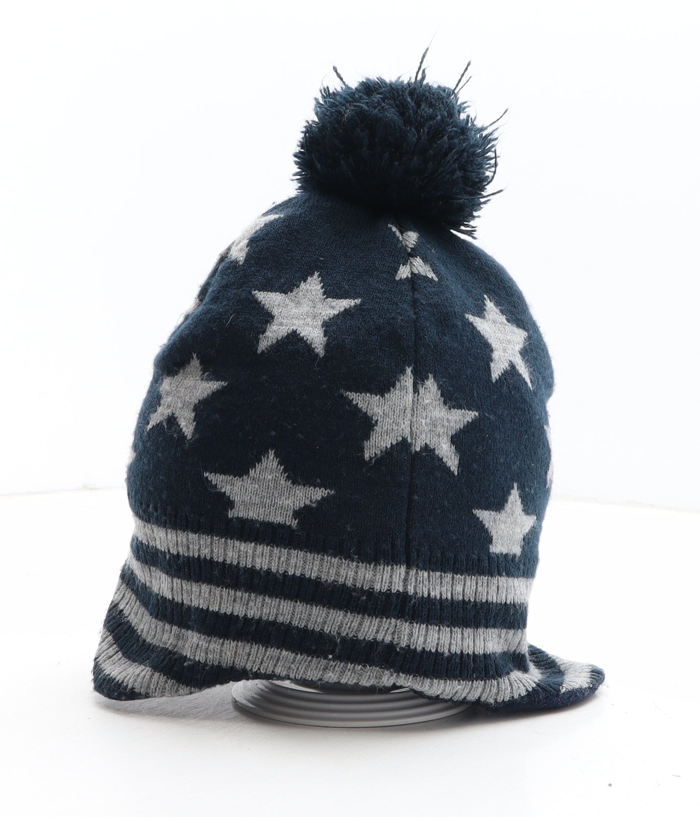 H&M Boys Blue Geometric Acrylic Bobble Hat One Size - Stars