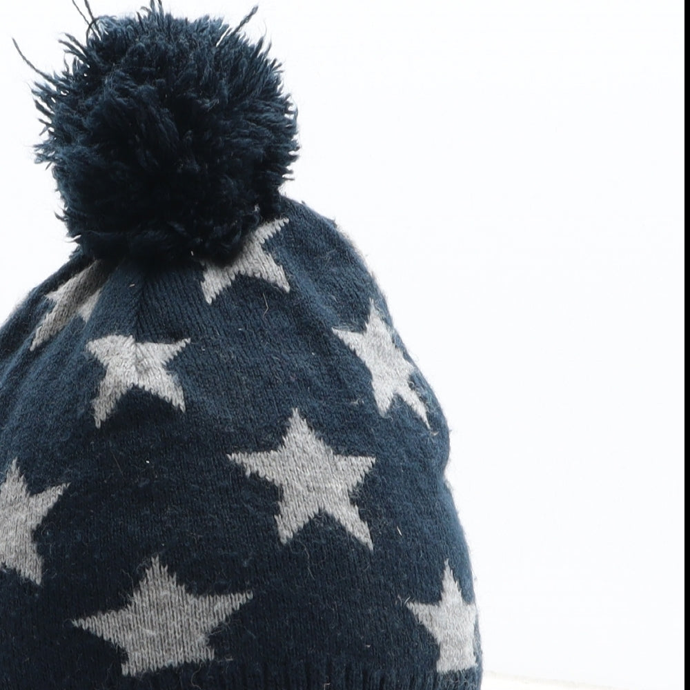 H&M Boys Blue Geometric Acrylic Bobble Hat One Size - Stars