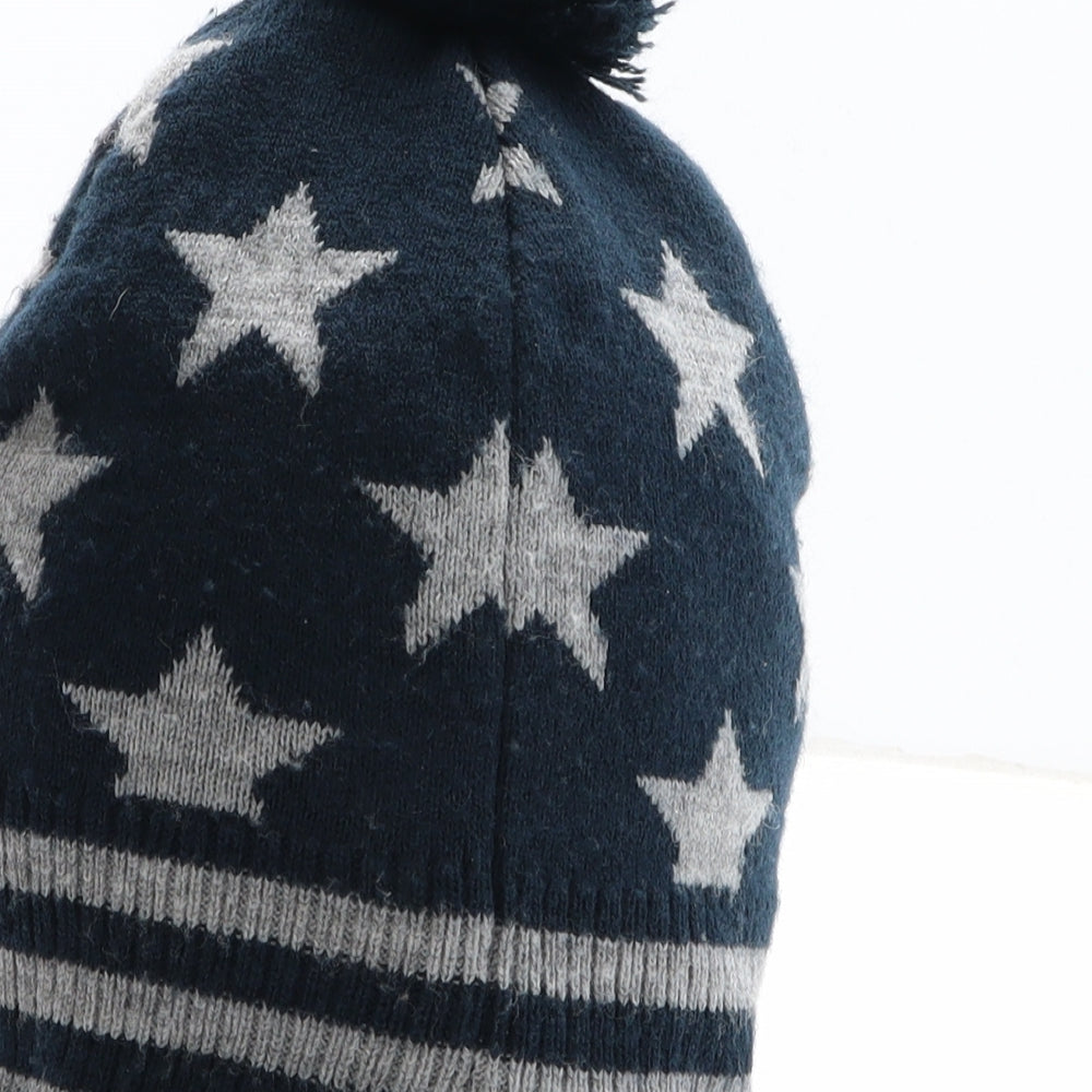 H&M Boys Blue Geometric Acrylic Bobble Hat One Size - Stars