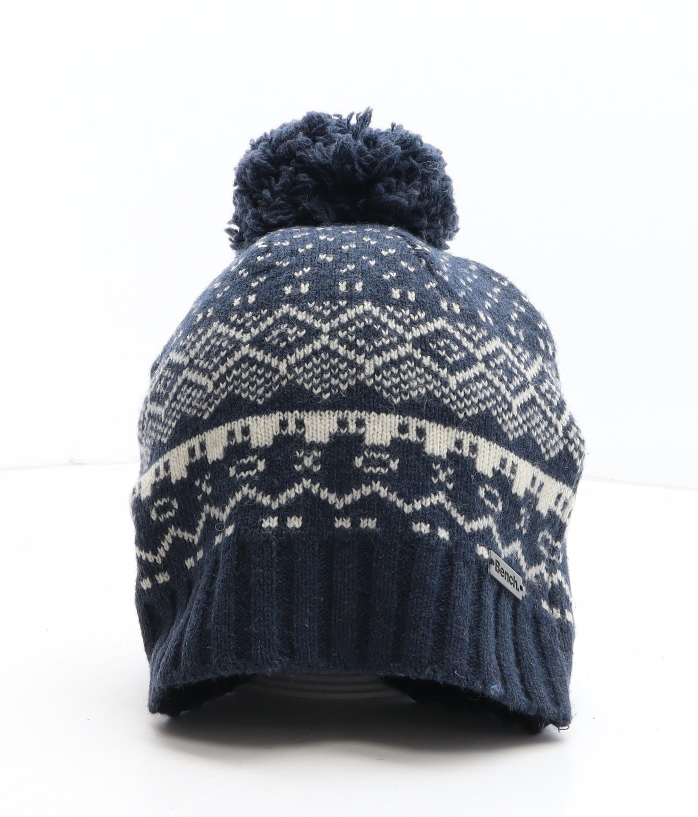 Bench Mens Blue Geometric Wool Beanie One Size - Bobble Hat