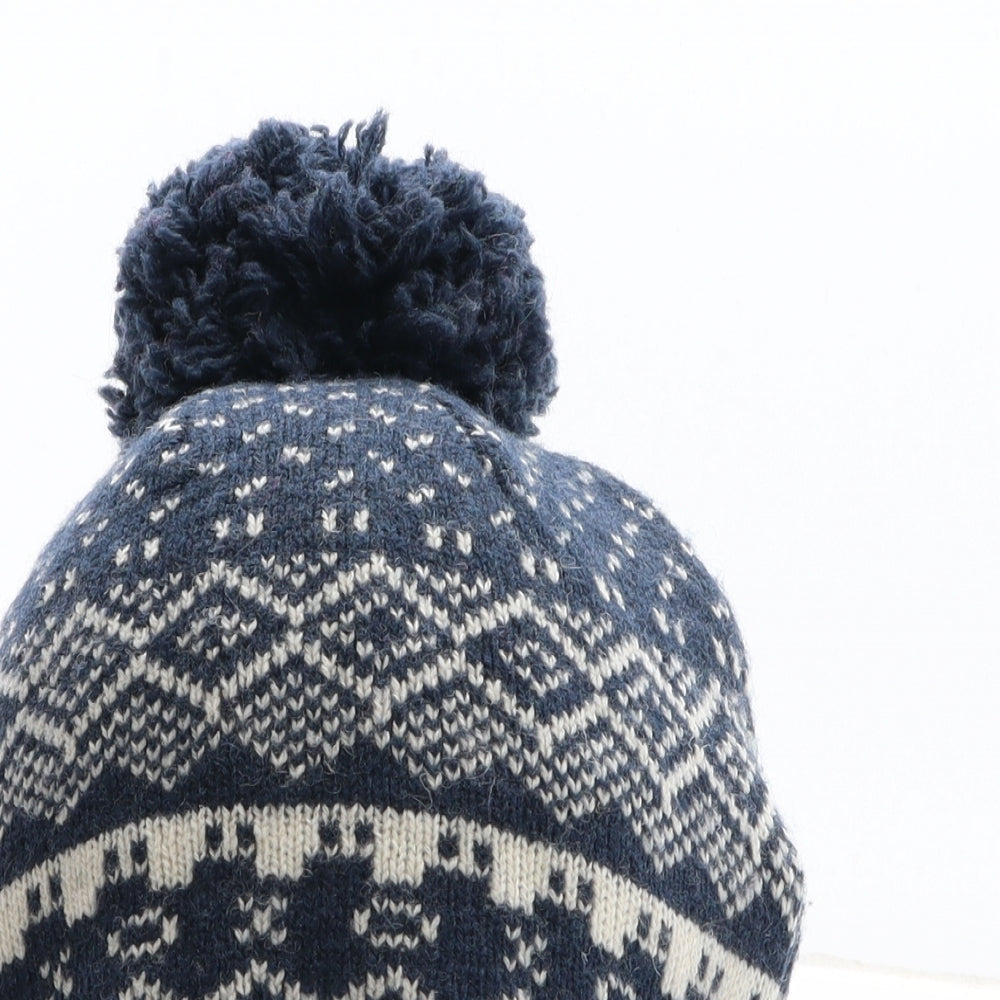 Bench Mens Blue Geometric Wool Beanie One Size - Bobble Hat