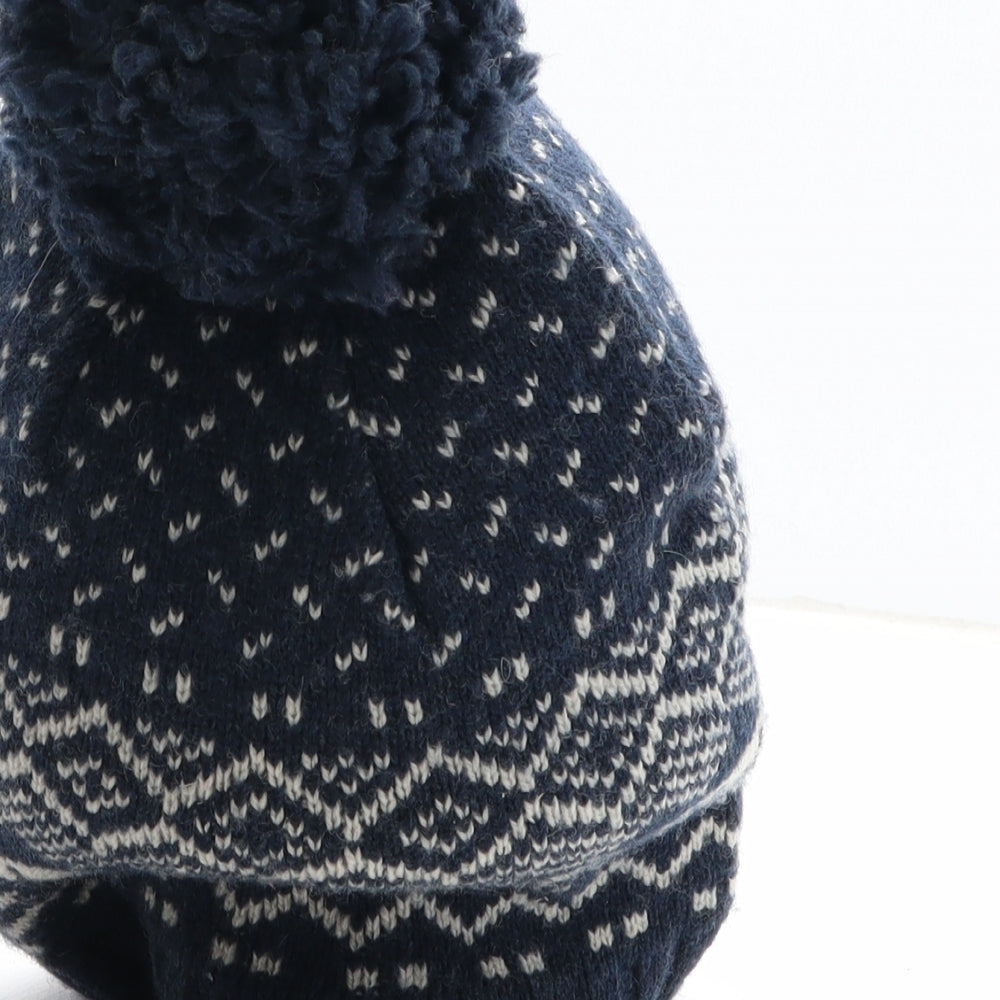 Bench Mens Blue Geometric Wool Beanie One Size - Bobble Hat