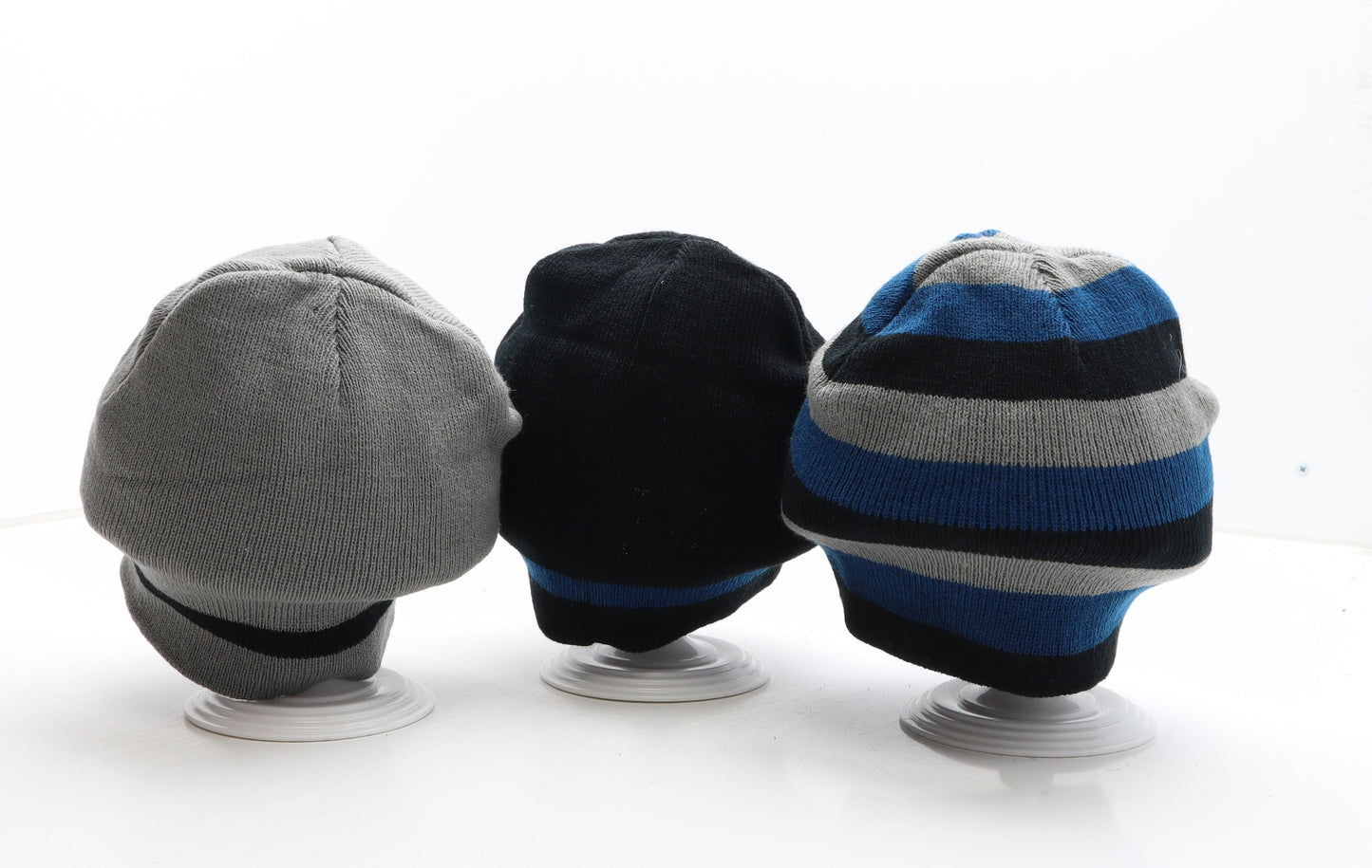 B&M Boys Multicoloured Striped Acrylic Beanie One Size - Pack of 3